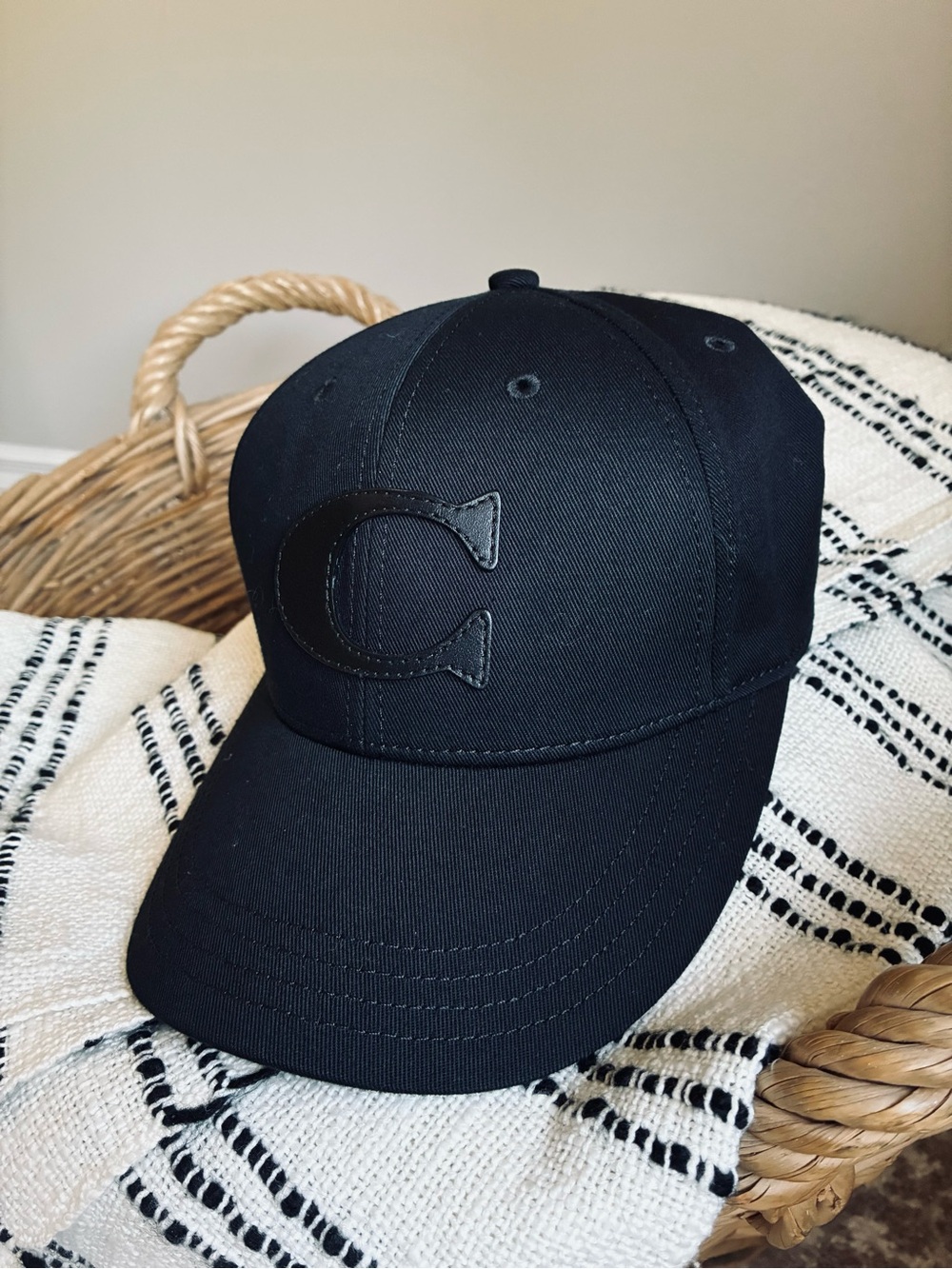 Coach Varsity Baseball Cap Hat, Style No. CB698, Black / Black Leather Patch